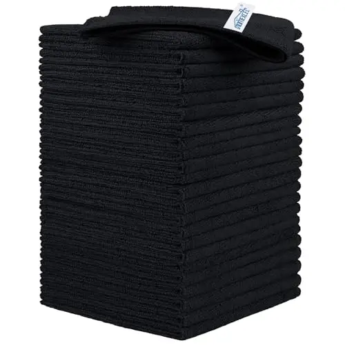 HOMEXCEL 24PK Microfiber Cleaning Cloth, Cleaning Rag for Home, 11.5x11.5in | Reusable, Lint Free, Scratch-Free and Highly Absorbent Towels for Kitchen, Window and Glass, Cars, Black - HOMEXCEL