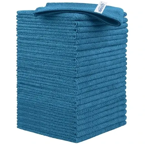 HOMEXCEL 24PK Microfiber Cleaning Cloth, Cleaning Rag for Home, 11.5x11.5in | Reusable, Lint Free, Scratch-Free and Highly Absorbent Towels for Kitchen, Window and Glass, Cars, Navy Blue - 1