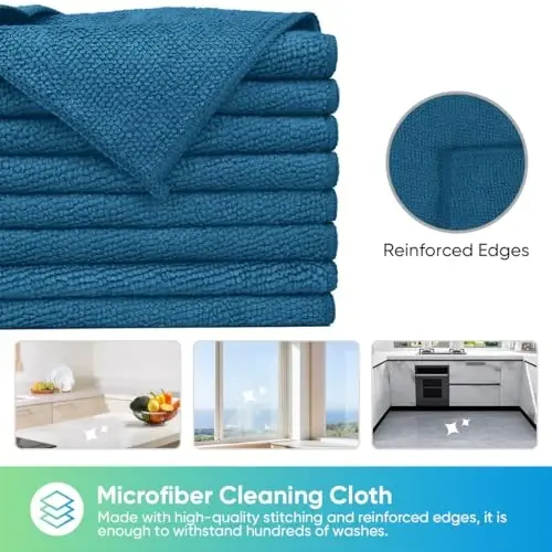 HOMEXCEL 24PK Microfiber Cleaning Cloth, Cleaning Rag for Home, 11.5x11.5in | Reusable, Lint Free, Scratch-Free and Highly Absorbent Towels for Kitchen, Window and Glass, Cars, Navy Blue - 3
