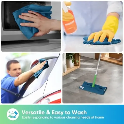 HOMEXCEL 24PK Microfiber Cleaning Cloth, Cleaning Rag for Home, 11.5x11.5in | Reusable, Lint Free, Scratch-Free and Highly Absorbent Towels for Kitchen, Window and Glass, Cars, Navy Blue - 6