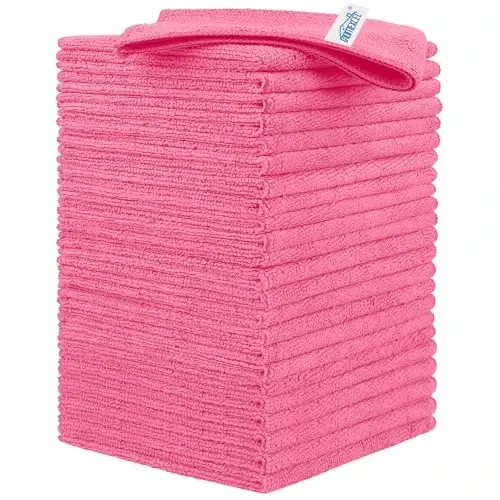 HOMEXCEL 24PK Microfiber Cleaning Cloth, Cleaning Rag for Home, 11.5x11.5in | Reusable, Lint Free, Scratch-Free and Highly Absorbent Towels for Kitchen, Window and Glass, Cars, Pink - 1