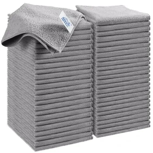 HOMEXCEL 50PK Microfiber Cleaning Cloth, Cleaning Rag for Home, 11.5x11.5in | Reusable, Lint Free, Scratch-Free and Highly Absorbent Towels for Kitchen, Window and Glass, Cars, Grey - 1