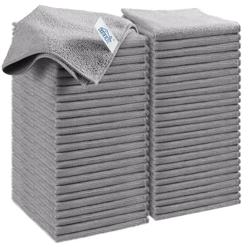 HOMEXCEL 50PK Microfiber Cleaning Cloth, Cleaning Rag for Home, 11.5x11.5in | Reusable, Lint Free, Scratch-Free and Highly Absorbent Towels for Kitchen, Window and Glass, Cars, Grey - HOMEXCEL