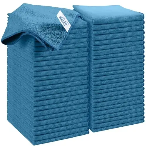 HOMEXCEL 50PK Microfiber Cleaning Cloth, Cleaning Rag for Home, 11.5x11.5in | Reusable, Lint Free, Scratch-Free and Highly Absorbent Towels for Kitchen, Window and Glass, Cars, Navy Blue - 1
