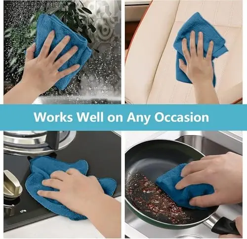 HOMEXCEL 50PK Microfiber Cleaning Cloth, Cleaning Rag for Home, 11.5x11.5in | Reusable, Lint Free, Scratch-Free and Highly Absorbent Towels for Kitchen, Window and Glass, Cars, Navy Blue - 5
