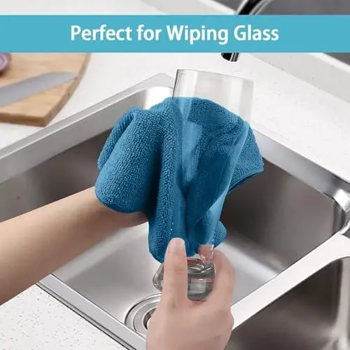 HOMEXCEL 50PK Microfiber Cleaning Cloth, Cleaning Rag for Home, 11.5x11.5in | Reusable, Lint Free, Scratch-Free and Highly Absorbent Towels for Kitchen, Window and Glass, Cars, Navy Blue - 6