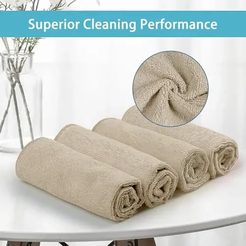 HOMEXCEL 8PK Microfiber Cleaning Cloth, Cleaning Rags for Home, 11.5x11.5in | Reusable, Lint Free, Scratch-Free and Highly Absorbent Towels for Kitchen, Window and Glass, Cars, Brown - 3