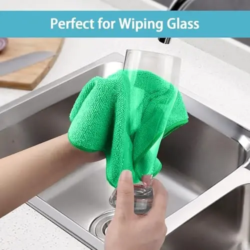 HOMEXCEL 8PK Microfiber Cleaning Cloth, Cleaning Rags for Home, 11.5x11.5in | Reusable, Lint Free, Scratch-Free and Highly Absorbent Towels for Kitchen, Window and Glass, Cars, Green - 5