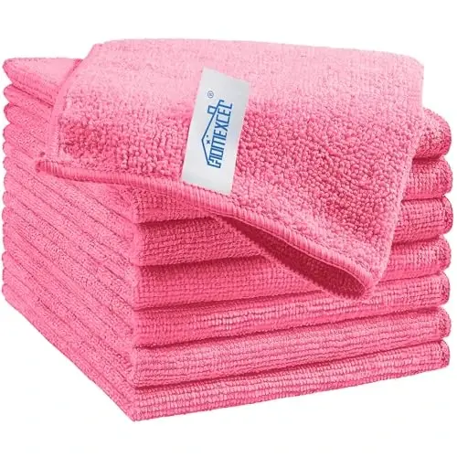 HOMEXCEL 8PK Microfiber Cleaning Cloth, Cleaning Rags for Home, 11.5x11.5in | Reusable, Lint Free, Scratch-Free and Highly Absorbent Towels for Kitchen, Window and Glass, Cars, Pink - 1