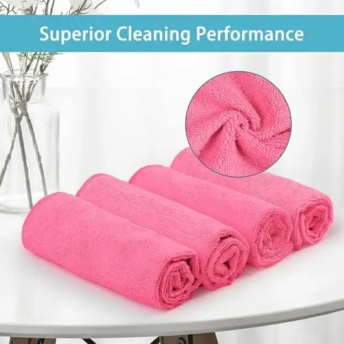 HOMEXCEL 8PK Microfiber Cleaning Cloth, Cleaning Rags for Home, 11.5x11.5in | Reusable, Lint Free, Scratch-Free and Highly Absorbent Towels for Kitchen, Window and Glass, Cars, Pink - 3
