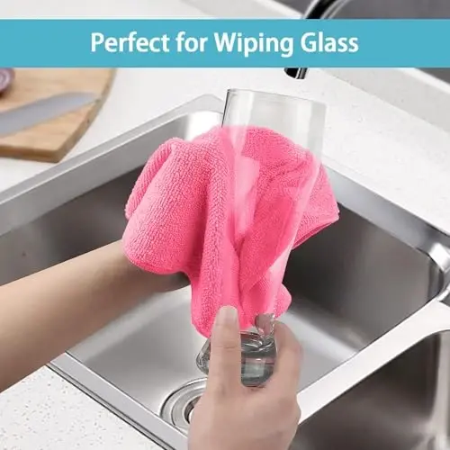 HOMEXCEL 8PK Microfiber Cleaning Cloth, Cleaning Rags for Home, 11.5x11.5in | Reusable, Lint Free, Scratch-Free and Highly Absorbent Towels for Kitchen, Window and Glass, Cars, Pink - 5