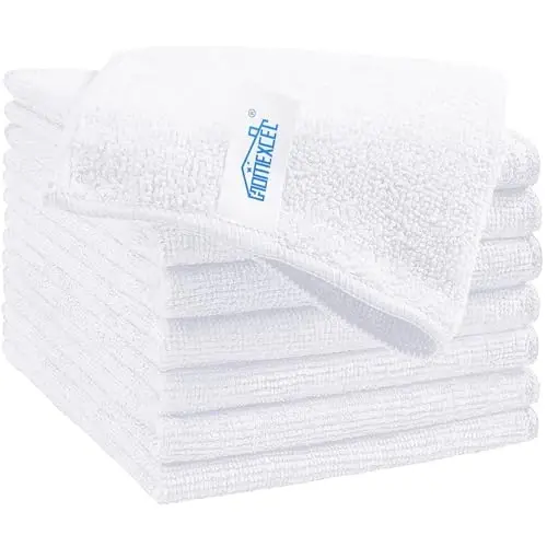 HOMEXCEL 8PK Microfiber Cleaning Cloth, Cleaning Rags for Home, 11.5x11.5in | Reusable, Lint Free, Scratch-Free and Highly Absorbent Towels for Kitchen, Window and Glass, Cars, White - HOMEXCEL