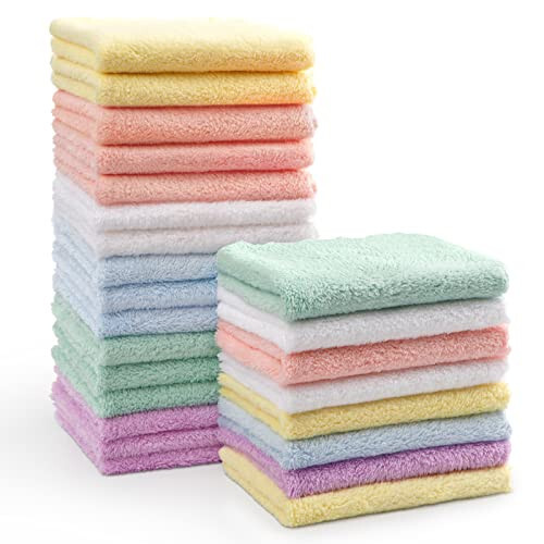 HOMEXCEL Baby Washcloths 24 Pack-Microfiber Coral Fleece Baby Bath Face Towel 7 x 9 Inch Extra Absorbent and Soft Burp Cloth and Wash Cloths for Newborn-Infants and Toddlers-Gentle On Sensitive Skin - 31