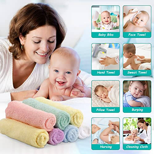 HOMEXCEL Baby Washcloths 24 Pack-Microfiber Coral Fleece Baby Bath Face Towel 7 x 9 Inch Extra Absorbent and Soft Burp Cloth and Wash Cloths for Newborn-Infants and Toddlers-Gentle On Sensitive Skin - 32