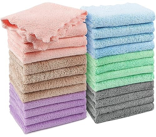 HOMEXCEL Baby Washcloths 24 Pack, Microfiber Coral Fleece Baby Bath Face Towels, Extra Absorbent and Soft Wash Cloths for Newborn, Infant, and Toddlers, Baby Boy Girl Washcloth for Face and Body 7x9 - 31