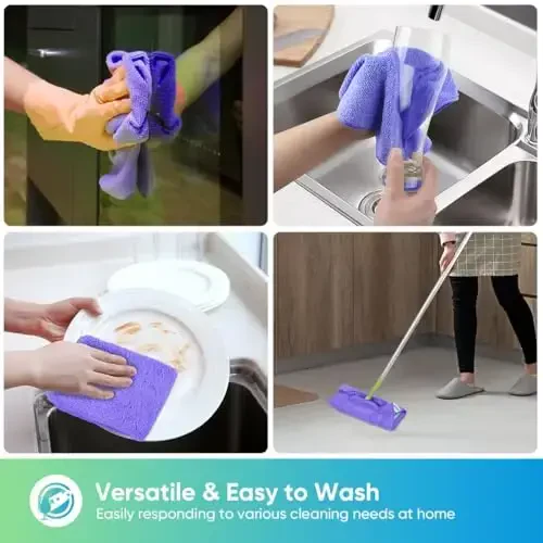 HOMEXCEL Binafsha Mikrofiber Tozalash Mato, 12 dona Premium Mikrofiber Sochiqlar Avtomobillar uchun, Tuk Qoldirmaydi, Chizilmaydi, Juda Yaxshi Shimadi, Avtomobil, Uy, Oshxona, Deraza uchun Qayta Ishlatiladigan Tozalash Lattalari, 11.5