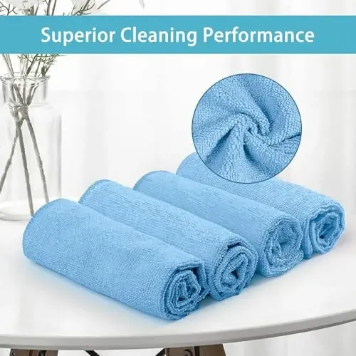 HOMEXCEL Blue Cleaning Rags 5 Pack, Highly Absorbent Microfiber Cleaning Cloth for Kitchen, Lint Free, Scratch-Free, Reusable Microfiber Towels for House, Window and Glass, Cars, 11.5 X11.5 inch - 3