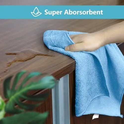 HOMEXCEL Blue Cleaning Rags 5 Pack, Highly Absorbent Microfiber Cleaning Cloth for Kitchen, Lint Free, Scratch-Free, Reusable Microfiber Towels for House, Window and Glass, Cars, 11.5 X11.5 inch - 4