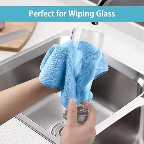 HOMEXCEL Blue Cleaning Rags 5 Pack, Highly Absorbent Microfiber Cleaning Cloth for Kitchen, Lint Free, Scratch-Free, Reusable Microfiber Towels for House, Window and Glass, Cars, 11.5 X11.5 inch - 5