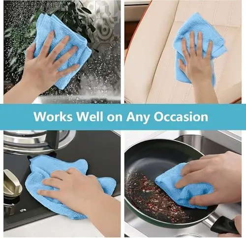 HOMEXCEL Blue Cleaning Rags 5 Pack, Highly Absorbent Microfiber Cleaning Cloth for Kitchen, Lint Free, Scratch-Free, Reusable Microfiber Towels for House, Window and Glass, Cars, 11.5 X11.5 inch - 6