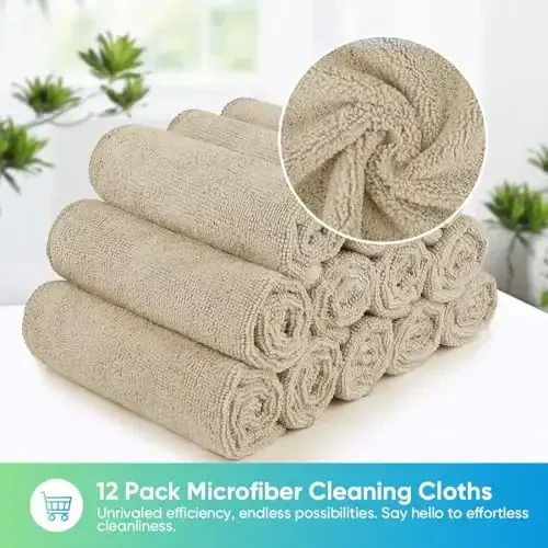 HOMEXCEL Brown Microfiber Cleaning Cloth, 12 Pack Premium Microfiber Towels for Cars, Lint Free, Scratch-Free, Highly Absorbent, Reusable Cleaning Rags for Car, Household, Kitchen, Window, 11.5