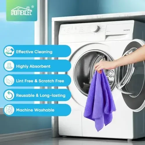 HOMEXCEL Фиолетовая микрофибровая ткань для уборки, 12 шт. Премиальные микрофибровые полотенца для автомобилей, без ворса, без царапин, хорошо впитывающие, многоразовые тряпки для уборки автомобиля, дома, кухни, окон, 29x29 см - 5