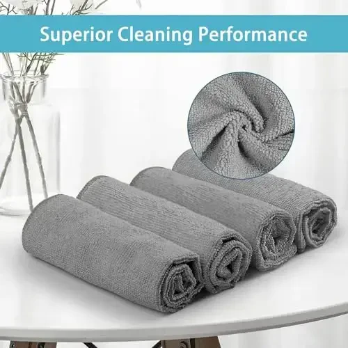 HOMEXCEL Grey Microfiber Cleaning Cloth, 8 Pack Cleaning Towels for Kitchen, Lint Free, Scratch-Free, Highly Absorbent, and Reusable Cleaning Rags for House, Window and Glass, Cars, 11.5 X11.5 inch - 2