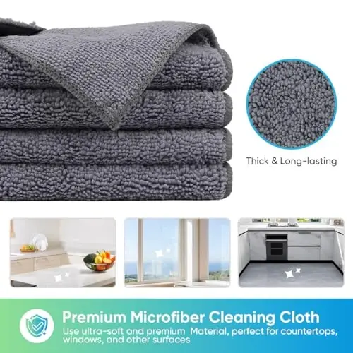 HOMEXCEL Grey Microfiber Tozalash Mato, 12 Pack Premium Mikrofiber Sochiqlar Avtomobillar uchun, Tolasiz, Chizishsiz, Yuqori Singdiruvchan, Avtomobil, Uy xo'jaligi, Oshxona, Oyna uchun Qayta Foydalanish Mumkin Bo'lgan Tozalash Latta, 11.5
