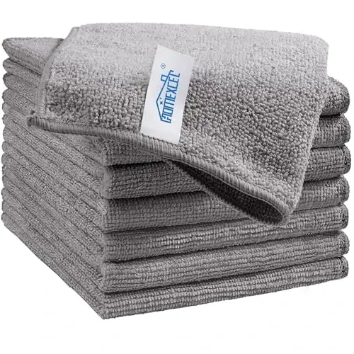 HOMEXCEL Grey Microfiber Tozalash Mato, 8 Pack Oshxona uchun Tozalash Sochiqlari, tuklarsiz, chizilmaydigan, yuqori absorbent va Uy, Oyna va Shisha, Avtomobillar uchun qayta ishlatiladigan Tozalash Lateleri, 11.5 X11.5 dyuym 
