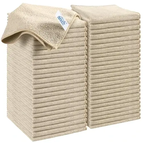 HOMEXCEL Brown Microfiber Cleaning Cloth, 50 Pack Cleaning Towels for Kitchen, Lint Free, Scratch-Free, Highly Absorbent, and Reusable Cleaning Rags for House, Window and Glass, Cars, 11.5 X11.5 inch - 1
