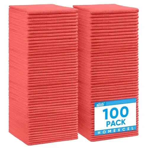 HOMEXCEL Red Microfiber Cleaning Cloth, 100 Pack Cleaning Towels for Kitchen, Lint Free, Scratch-Free, Highly Absorbent, and Reusable Cleaning Rags for House, Window and Glass, Cars, 11.5 X11.5 inch - HOMEXCEL