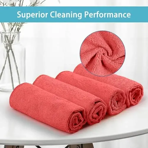 HOMEXCEL Red Microfiber Cleaning Cloth, 100 Pack Cleaning Towels for Kitchen, Lint Free, Scratch-Free, Highly Absorbent, and Reusable Cleaning Rags for House, Window and Glass, Cars, 11.5 X11.5 inch - HOMEXCEL (1)