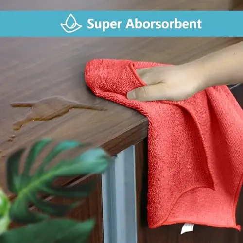 HOMEXCEL Red Microfiber Cleaning Cloth, 100 Pack Cleaning Towels for Kitchen, Lint Free, Scratch-Free, Highly Absorbent, and Reusable Cleaning Rags for House, Window and Glass, Cars, 11.5 X11.5 inch - 3