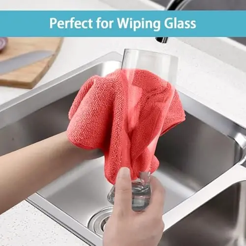 HOMEXCEL Red Microfiber Cleaning Cloth, 100 Pack Cleaning Towels for Kitchen, Lint Free, Scratch-Free, Highly Absorbent, and Reusable Cleaning Rags for House, Window and Glass, Cars, 11.5 X11.5 inch - 6
