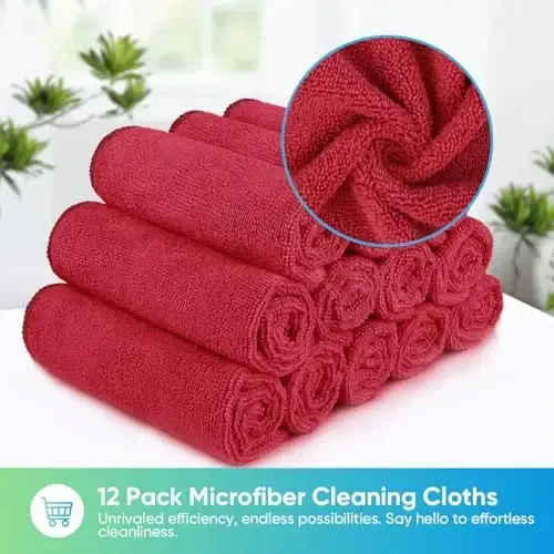 HOMEXCEL Red Microfiber Cleaning Cloth, 12 Pack Premium Microfiber Towels for Cars, Lint Free, Scratch-Free, Highly Absorbent, Reusable Cleaning Rags for Car, Household, Kitchen, Window, 11.5
