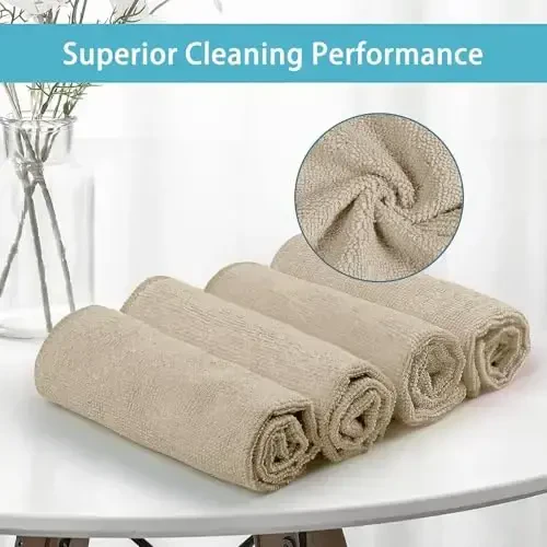HOMEXCEL Коричневая микрофибровая ткань для уборки, 50 штук, салфетки для кухни, безворсовые, без царапин, хорошо впитывающие и многоразовые тряпки для дома, окон и стекла, автомобилей, 11,5 x 11,5 дюймов - 2