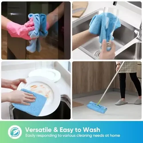 HOMEXCEL Blue Microfiber Cleaning Cloth, 12 Pack Premium Microfiber Towels for Cars, Lint Free, Scratch-Free, Highly Absorbent, Reusable Cleaning Rags for Car, Household, Kitchen, Window,11.5