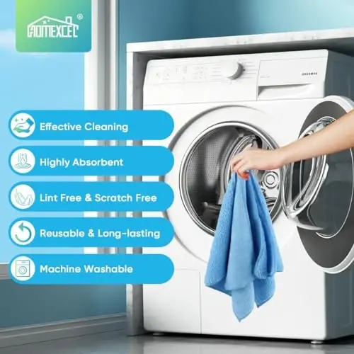 HOMEXCEL Blue Microfiber Cleaning Cloth, 12 Pack Premium Microfiber Towels for Cars, Lint Free, Scratch-Free, Highly Absorbent, Reusable Cleaning Rags for Car, Household, Kitchen, Window,11.5