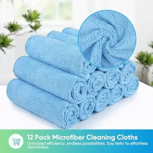HOMEXCEL Blue Microfiber Cleaning Cloth, 12 Pack Premium Microfiber Towels for Cars, Lint Free, Scratch-Free, Highly Absorbent, Reusable Cleaning Rags for Car, Household, Kitchen, Window,11.5