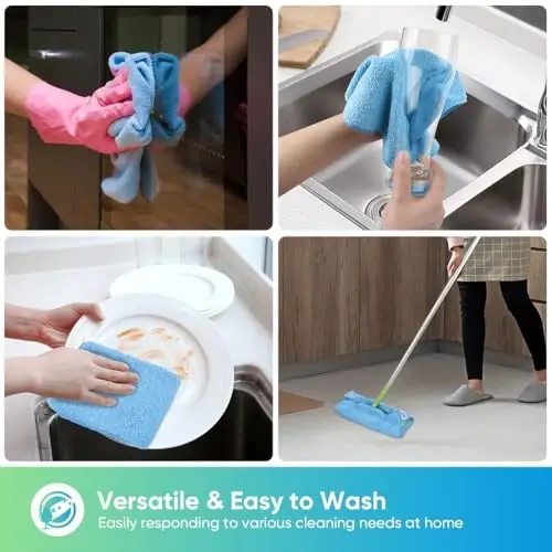 HOMEXCEL Blue Microfiber Cleaning Cloth, 12 Pack Premium Microfiber Towels for Cars, Lint Free, Scratch-Free, Highly Absorbent, Reusable Cleaning Rags for Car, Household, Kitchen, Window,11.5