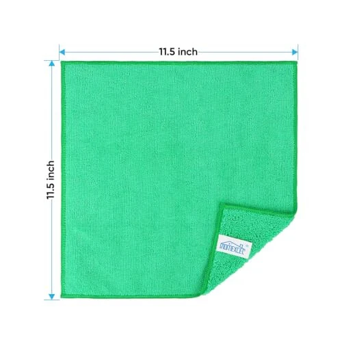 HOMEXCEL Microfiber Cleaning Cloth, 12 Pack Green Premium Microfiber Towels for Cars, Lint Free, Scratch-Free, Highly Absorbent, Reusable Cleaning Rags for Car, Household, Kitchen, 11.5