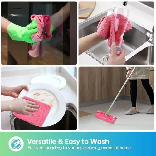 HOMEXCEL Microfiber Cleaning Cloth 12 Pack, Pink Premium Microfiber Towels for Cars, Lint Free, Scratch-Free, Highly Absorbent, Reusable Cleaning Rags for Car, Household, Kitchen, 11.5