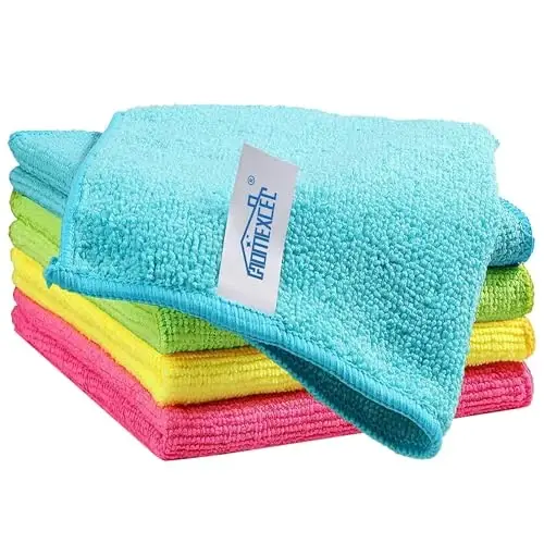 HOMEXCEL Microfiber Cleaning Cloth, 5 Pack Cleaning Towels for Kitchen, Lint Free, Scratch-Free, Highly Absorbent, and Reusable Cleaning Rags for House, 11.5 X11.5 inch (Green/Blue/Yellow/Pink) - 1