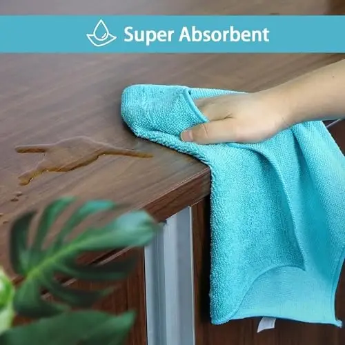 HOMEXCEL Microfiber Cleaning Cloth, 5 Pack Cleaning Towels for Kitchen, Lint Free, Scratch-Free, Highly Absorbent, and Reusable Cleaning Rags for House, 11.5 X11.5 inch (Green/Blue/Yellow/Pink) - 4