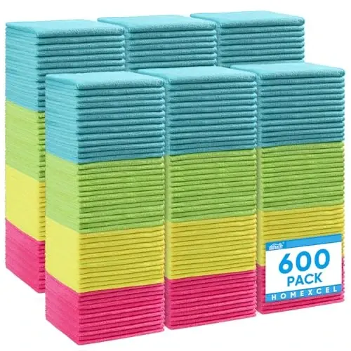 HOMEXCEL Microfiber Cleaning Cloth 600 Pack, Microfiber Towel for Cars, Lint Free, Scratch-Free, Highly Absorbent, and Cleaning Rags for House, Window and Glass, Cars, TV Screen 11.5 X11.5 inch - 1