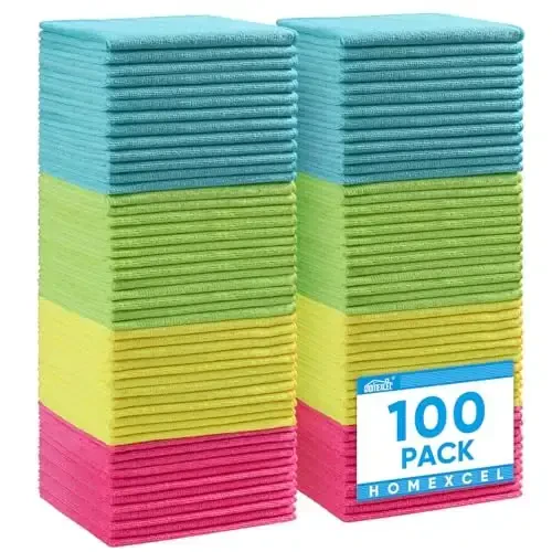HOMEXCEL Microfiber Tozalash Mato, 100 Pack Tozalash Latta, 4 Xil Rangli Tozalash Sochiqlari, 11.5
