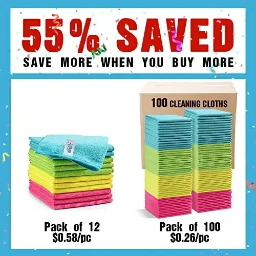 HOMEXCEL Microfiber Tozalash Mato, 100 Pack Tozalash Latta, 4 Xil Rangli Tozalash Sochiqlari, 11.5