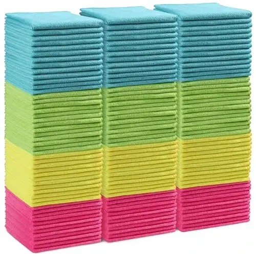 HOMEXCEL Microfiber Tozalash Mato, 150 Pachka Tozalash Lattalari, 4 Xil Rangdagi Tozalash Sochiqlari, 11.5