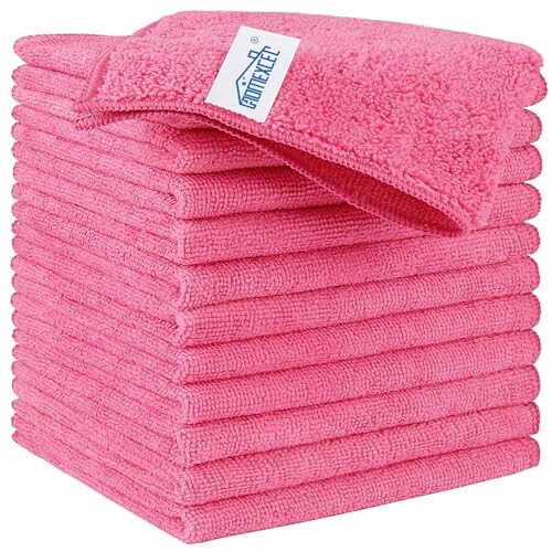 HOMEXCEL Pink Microfiber Cleaning Cloth, 12 Pack Premium Microfiber Towels for Cars, Lint Free, Scratch-Free, Highly Absorbent, Reusable Cleaning Rags for Car, Household, Kitchen, Window, 11.5