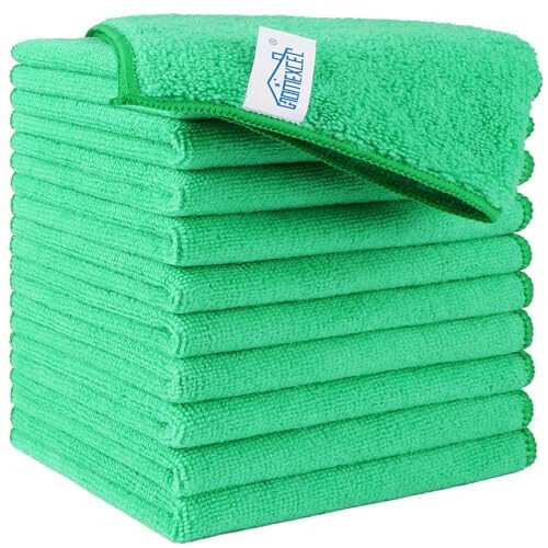 HOMEXCEL Green Microfiber Cleaning Cloth, 12 Pack Premium Microfiber Towels for Cars, Lint Free, Scratch-Free, Highly Absorbent, Reusable Cleaning Rags for Car, Household, Kitchen, Window,11.5